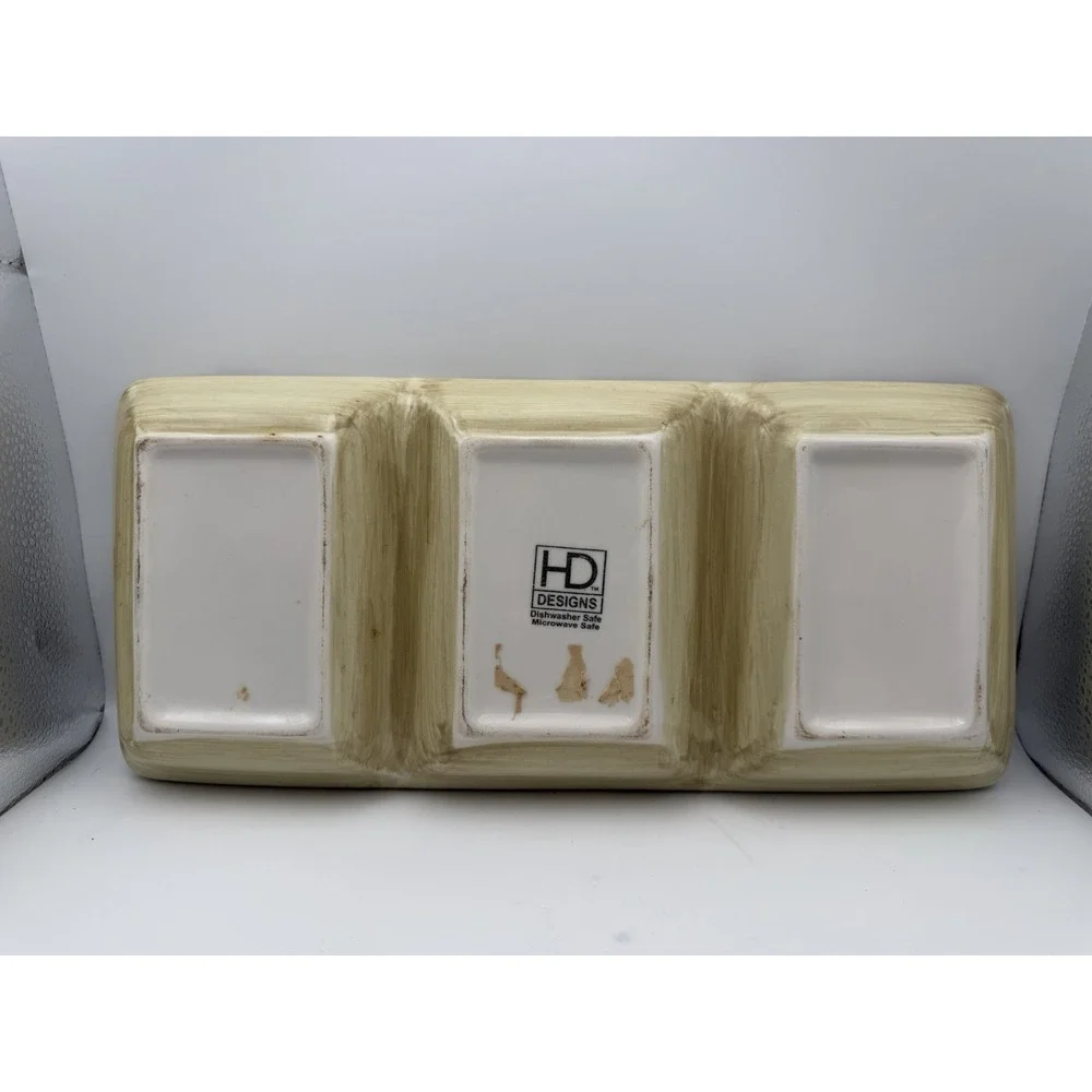 HD Designs Palm Tree 3 Section Ceramic Serving Tray Tropical Divided‎ Platter